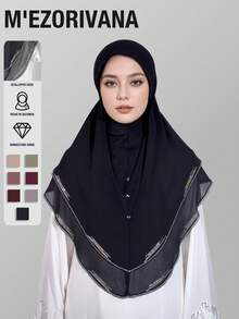 1pc Solid Color Muslim Headscarf, Sequin Patchwork, Rhinestone Crafted Fashionable Elegant Noble, Stylish One-Piece Hijab, Multi-Color Options, Suitable For Casual Daily Wear