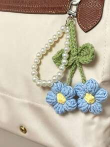 1 pieza Llavero con colgante de flor de pompón de estilo bohemio con cadena de perlas, accesorio creativo para mochila de mujer, accesorio para bolso, regalo de cumpleaños, recuerdo de fiesta