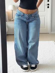 MYOURSA Jeans a vita bassa, ampi e svasati, abbigliamento casual da strada, lavati e vintage