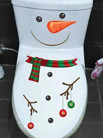 1 Stück Weihnachts-Schneemann Toilettenaufkleber, Cartoon PVC selbstklebend Badezimmer Dekoration, wasserfest abnehmbar, langanhaltend Kunststoff, Einweg