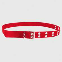 Women's Nylon Web Belt With Silver Buckle - Red - Red - View 2
