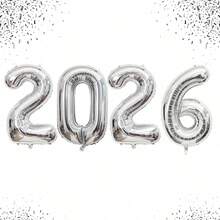 4pcs/Set 2026 Silver Number Balloons, 32 Inch Silver Foil Polyester Film Number Balloons For Birthday Party Decoration, Graduation Ceremony Decoration, New Year Party Supplies 2026, New Year Decoration 2026, Christmas, New Year's Eve Party Supplies - Multicolor - View 3