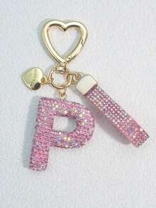 1pc Pink Soft Clay Letter Keychain Cute Personalized Pendant, Women Bag Decor, Car Chain, Heart Shaped Mom, Friend, Valentine's Day Valentines Car Accessories Bag Charm School Goth Y2k - 粉色 - 查看 5