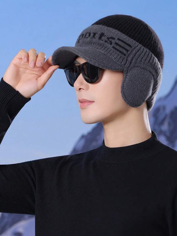 1pc Letter "SPORT" Color Block Baseball Cap, Warm Thick Ear Protection Outdoor Sports Cap, Suitable For Autumn/Winter Daily And Outdoor Use