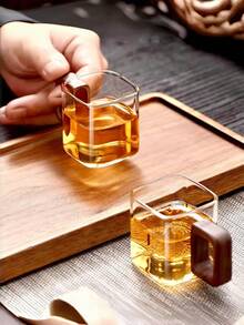 高硼硅玻璃茶杯，木柄，大容量饮用水/咖啡杯，木柄玻璃杯，家用奶茶/果汁单层杯，小容量现磨咖啡杯，胡桃木柄，家用早餐奶茶杯和饮料杯，圣诞节/情人节礼物 - 彩色 - 查看 2