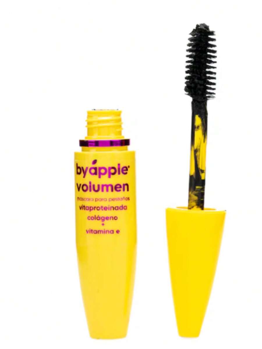 Mascara de pestañas BY APPLE para volumen mascara de pestañas BY APPLE formula volumen intenso cepillo de separacion acabado negro profundo resistente a transferencia apta para ojos sensibles duracion durante el dia y la noche efecto pestañas densas alarga y define ideal maquillaje diario y profesional - Negro - Ver 1