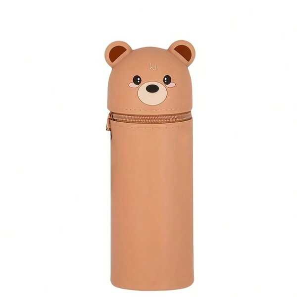 Cute Cartoon Bear Zipper Pencil Case -2 In 1 Soft Silicone School Pencil Case, Retractable Soft Silicone Pencil Case, School Pencil Case, Cute Colored Pencil Case, For Boys Girls Students, Ideal For School And Office Supplies, Pencil Organizer