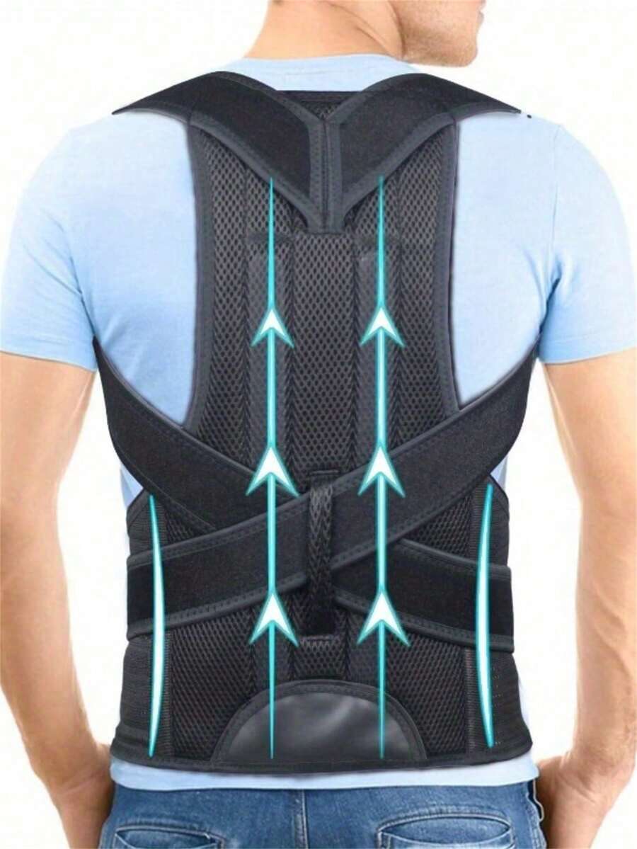 可调节背部姿势矫正器，提供颈部和背部支撑、脊椎肩部支撑，成人隐形驼峰式束腰带，紧身设计，适合日常穿着，居家、办公、工作、运动健身皆宜，中性腰部塑形，兼具美容和健康功效，提供身体束缚和支撑，增强身体自信。