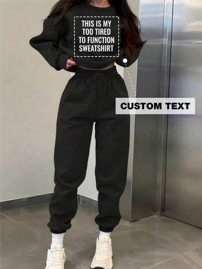 Anpassad textbokstavshoodie, moderiktig sporttröja med slogan för kvinnor, bokstavsmönstertryckt sporttröja med rund hals, höstpresent till flickvän, vän, familj, älskare