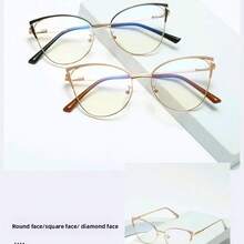 1/2 副女士复古猫眼金属框架时尚蓝光眼镜适合日常阅读和通勤 - 紫金框變色片 - 查看 21