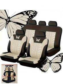 Juego de 9 piezas de fundas para asientos de coche para todas las estaciones - Tela de poliéster texturizada con relieve diagonal antideslizante para asientos delanteros y traseros - Fácil de instalar y limpiar - Adecuado para una variedad de modelos de coche, incluyendo sedán, SUV, etc. - Multicolor - Ver 15