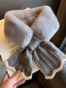 1件装女士秋冬复古荷叶边加厚仿毛皮围脖，多功能交叉针织兔毛围巾，可搭配连衣裙 - 彩色 - 查看 4