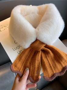 1件装女士秋冬复古荷叶边加厚仿毛皮围脖，多功能交叉针织兔毛围巾，可搭配连衣裙 - 彩色 - 查看 14