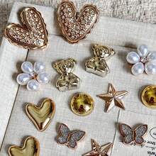 14 Pieces Of Gold Bear, Heart-Shaped, ABS Pearl, Rhinestone Heart-Shaped, Butterfly, Flower Shoe Clip DIY Decoration, Suitable For Women's Sandals, Slippers, Beach Bags, Perfect Gifts For Festivals And Birthday Parties - Gold - View 6