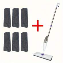1pc Versatile Microfiber Spray Mop – With Reusable Pads, Long Handle, Ideal For Wet & Dry Cleaning On Hardwood/Laminate/Tile/Ceramic Floors, Fits Kitchen/Bathroom/Living Room - 拖把+6塊抹布 - 查看 5