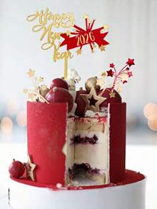 6 قطع من أعلى الكعكة لعام 2026 الجديد، ديكورات كعكة أكريليك للاحتفال برأس السنة الجديدة، أعواد حلوى لامعة باللونين الأحمر والذهبي، لتزيين الكعك في عيد الميلاد والأعياد