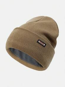 قبعة بيني كاجوال أكريليك محبوكة بلون أحادي مع شعار السيارة، مناسبة للأنشطة اليومية الخارجية، دافئة ومقاومة للرياح للخريف/الشتاء، إكسسوارات للملابس الشتوية للرجال