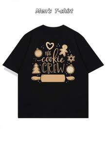Men's Baking Cookie Crew Tee Combed Double Sided Printed Cotton Breathable Relaxed Fit Vintage  Timeless Wardrobe Piece - Black - View 3
