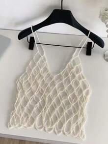 DEKUNER 1 pieza Nueva parte superior de tipo halter de estilo simple con perlas falsas, para adolescente, camiseta bata con lindas cuentas, cadena corporal con perlas