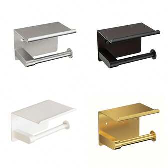 Stainless Steel Toilet Paper Holder With Top Storage - Easy Installation For Bathroom And Vanity, No Drilling Required - Available In Brushed, Polished, Black, White, Gray, Gold Finishes