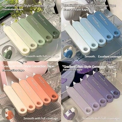 5pcs/Set Correction Tape, Gradient Color Correction Tape, Ins Style, Flip-Up White Correction Tape, School Stationery Supplies, Office, Classroom Supplies, Stationary, Learning Supplies.