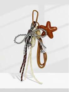 Yogodlns PU Leather Star Bag Charm, Handmade Nylon Rope Phone Pendant, Ins Single Buckle Tassel Keychain, Bow Star Keyring, Multi-Functional Keychain Pendant, Exquisite Backpack Decor Accessories, Gift - Multicolor - View 3
