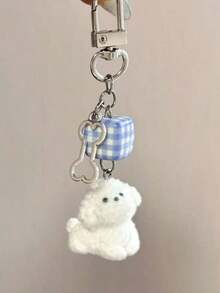 1pc Unisex Cartoon Flocked Small White Bear Keychain, Cute Shell Small Accessory, Student Personalized Phone Case Bag Pendant Bag Accessories Lanyards With Id Holder Car Accessories Bag Charms - 多色 2 - 查看 4