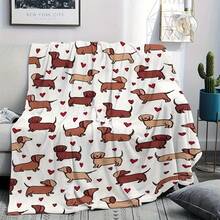 Super Soft Cute Dachshund Prints Flannel Printed 3D Blanket, As Birthday Gifts, Family, Wedding, Souvenir Blankets, Polyester Blankets Suitable For All Seasons, Washable, Machine Washable, Lightweight, Breathable, Comfortable, Warm, Unique, 280gsm For Him, Her Personalized Ideal Gifts For Her, Him, Family, Boyfriend, Girlfriend, Father, Family, Mother, Lover, Daughter, Son, Grandfather, Grandmother, Friend, Classmate, Pet.   Perfect Nap, Camping, Travel, Home, Daily Life, Office Decoration, Birthday, Anniversary, Valentine's Day, Thanksgiving, Christmas, Halloween, Mother's Day, Father's Day, Wedding, New Year Gifts ,Sofa,Bed,Car,Bedroom,Living Room,Office,  Outdoor Camping, Beach,Wall Decoration - 多色29 - 查看 3