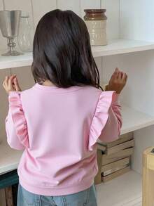 Girls' Crew Neck Sweatshirt With Ruffle Trim - Pink - View 2