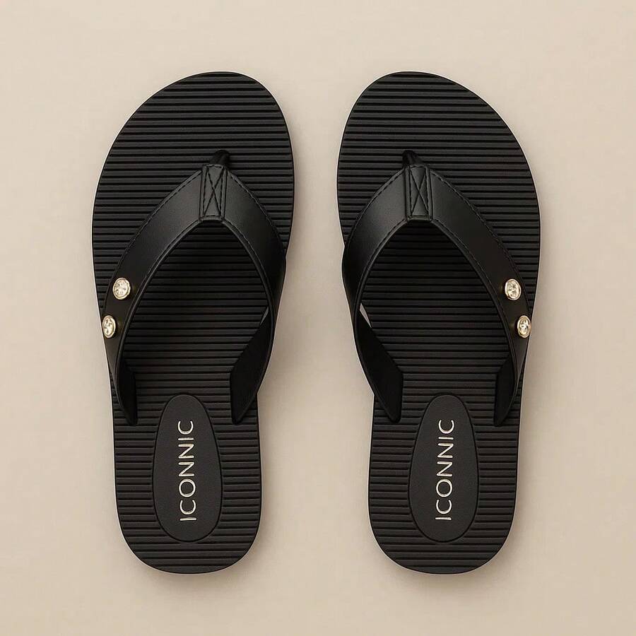 Women's Orthopedic Flip Flops In Black – Comfortable, Lightweight And Anatomical, Massaging Sole, Ideal For Fasciitis And Heel Spurs, 34-39 - 金屬 - 黑色 - 查看 1
