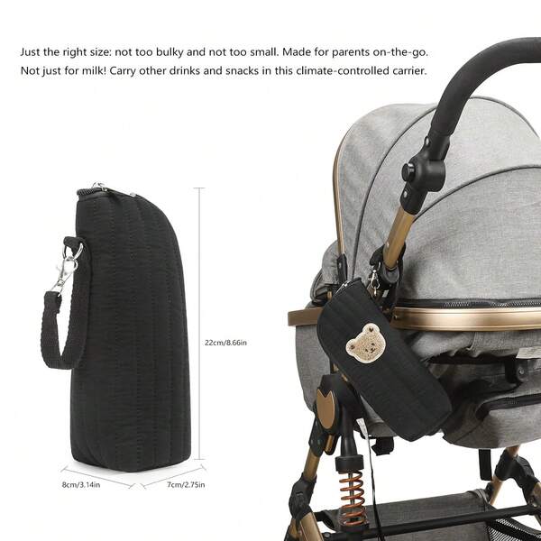 Bolsa aislada para botellas de material de algodón, con forro de lámina de aluminio, aislamiento térmico, almacenamiento de botellas, se puede colgar en el cochecito, soporte para botella de agua con diseño de oso de dibujos animados