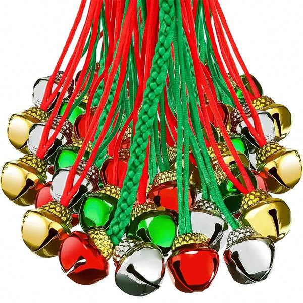 Collana con ciondolo a campana di Natale assortiti, accessori decorativi natalizi, regalo (rosso, verde, oro, argento)