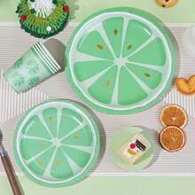 10/20/30 piezas, Platos de papel con limón verde, platos desechables de 7 pulgadas/9 pulgadas con puntos dorados, vasos de papel de 9 onzas, conjunto de platos y vasos de papel con frutas de verano, vajilla de fiesta con frutas cítricas para decoración de mesa de cumpleaños de bebé y ducha
