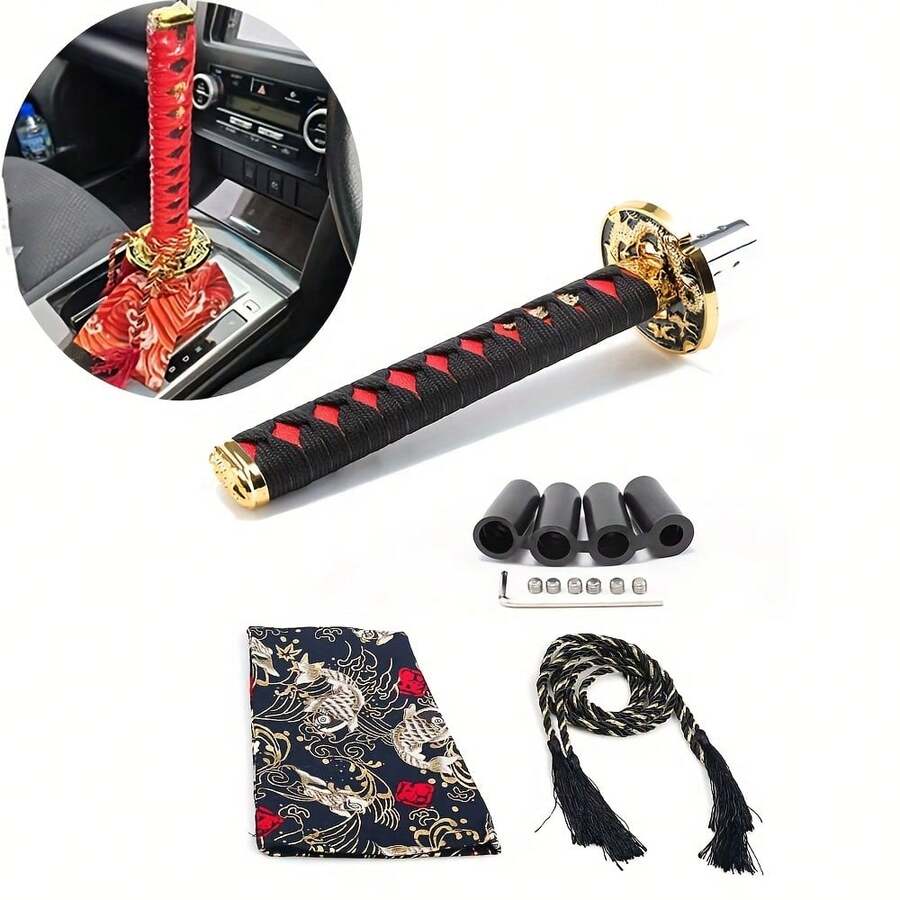 200mm JDM Katana Shift Knob - Universal Dustproof Shift Boot Collar & Adapter For Cars - Fits Most Manual Transmissions For, Subaru, (Racing Style Gear Stick) - A - View 1