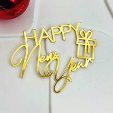 1个/3个/6个新年生日蛋糕装饰插牌，金色亚克力蛋糕装饰签，适用于新年派对、家庭聚会礼物、甜点装饰 - 彩色 - 查看 14