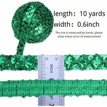 Sequin Lace Trim Gimp Braid Lace Ribbon Glitter Sequin Trim Crafts, Embellishments, Costume Accessories 10 Yards Black - 綠色 - 查看 3