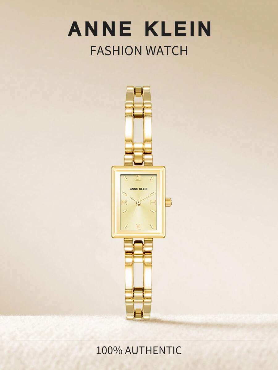 Anne Klein Women's Gold-Tone Quartz Bracelet Watch With Square Light Champagne Sunray Dial Watch For Women Luxury Analog Watch With Adjustable Bracelet Wactch Ladies' Elegant Gift Watch