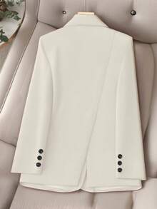 HOMEYEE Women's Lapel Collar Long Sleeve Pocket Vintage Elegant Casual Vacation Business Professional OL Plus Size Top Jacket, Suitable For Spring, Autumn, Winter - 杏色 - 查看 2