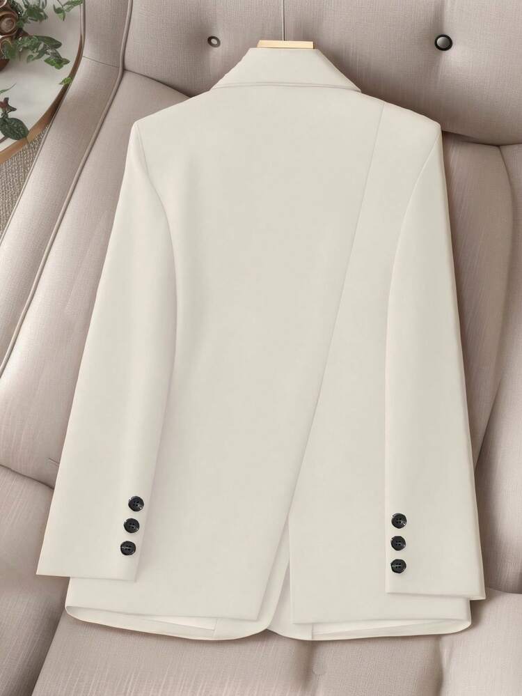 HOMEYEE Women's Lapel Collar Long Sleeve Pocket Vintage Elegant Casual Vacation Business Professional OL Plus Size Top Jacket, Suitable For Spring, Autumn, Winter - 杏色 - 查看 2
