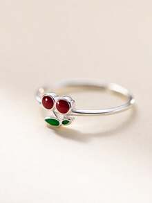 BALMORA 1 pezzo Delicato anello in argento sterling S925 a forma di ciliegia, stile dolce per ragazze/donne/fidanzate/madri, regalo retrò per feste, appuntamenti, uso quotidiano, compleanno
