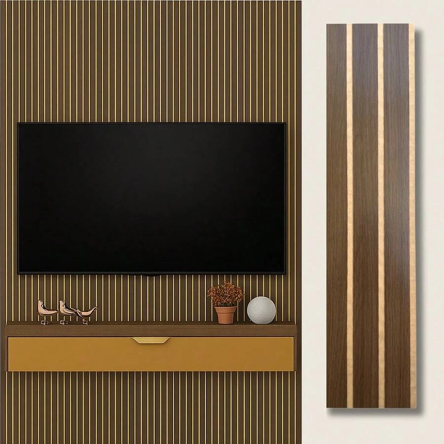 Kit Of 120 MDF Slatted Plates For Self-Adhesive Wall Decoration 45x11 - màu nâu - Xem 1