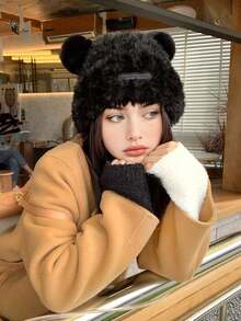 1 件女士冬季针织帽，带毛绒熊耳朵，厚实保暖衬里，适合日常使用、旅行、滑雪、郊游 - 彩色 - 查看 23