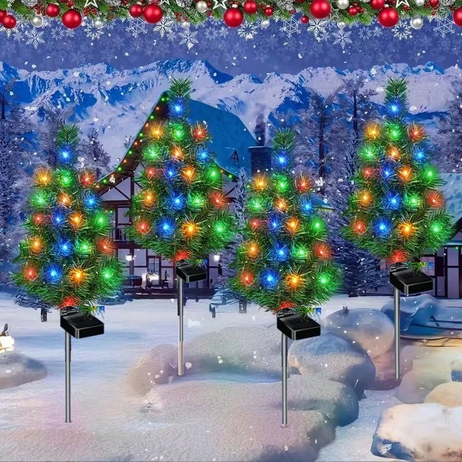 8 Pieces Of Solar-Powered Christmas Tree Lights - Waterproof IP45, Suitable For Outdoor Lawns - Solar Outdoor Lights, Holiday Decorations, Outdoor Courtyards, Gardens, Lawns, Pathway Lights, Ambient Lights, Christmas Courtyard Decorative Lights
