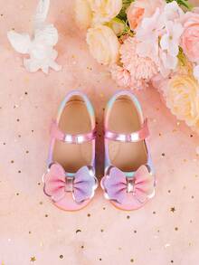 Colorful Dress And Cute Rainbow Bow Ballet Flats, Family Party Outfit For Toddler Girls - Multicolor - View 3