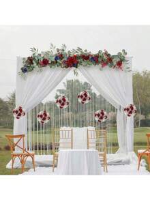 1set Burgundy Wedding Decor Flowers, 1pc Artificial Eucalyptus Rose Garland With 2pcs Flowers Balls, Fake Table Runner Garland Decor Wedding Arch Rose Garland For Wedding Centerpieces Home Party Garden Decoration - phong cách1 - Xem 3