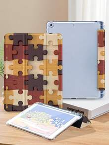 Wood Grain Puzzle Pattern Tablet Protective Case,Compatible With IPad 9.7/10.2/10.5/10.9/12.9/Pro 11, 10th Gen,Compatible With Samsung Galaxy Tab S6 Lite 10.4 Inch,Compatible With Kindle Paperwhite 12th Gen 2024,Kindle (11th Generation) 2022 Release,Kobo Clara Colour,Soft Anti-Fall Protection,Smart Stand/Automatic Wake Up/Sleep