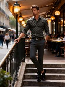 Men Classic Fashion Business Long Sleeve Shirt, Eye-Catching New Arrival Men Spiral Print Shirt, Interpret Fashionable Attitude And Unlock New Inspirations For Styling, Essential For Business And Casual Occasions, Multi-Scene Applicable, Fall