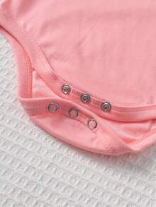 100% Cotton Baby Jumpsuit With "I LOVE MY GIGI & PAPA" Letter Print, Casual Versatile Round Neck Long Sleeve Triangle Jumpsuit, For Spring/Autumn/Winter Wear - 粉色 - 查看 4