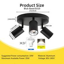 GU10 嵌入式吸顶灯，矩形/圆形吊灯，房间装饰 LED 吸顶灯，铝制现代家居装饰聚光灯，黑色/白色，可更换 GU10 灯泡，可选带/不带灯泡，适用于客厅、餐厅、卧室、厨房、走廊、咖啡厅、展览厅、阅览室、酒吧、走廊、酒店、服装店、陈列室，尺寸和形状可定制