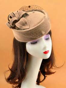 1pc Elegant British Style Wool Felt Hat, Luxury Mesh Design, Fashionable & Versatile, Minimalist , Exquisite Craftsmanship, Unique Design, Skin-Friendly, Suitable For Home, Outings, Gatherings, Work, Business, Flight Attendant